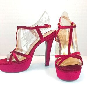 Forever 21 Burgundy Velvet Platform Heels sz 8.5 Whimsigoth